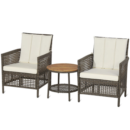 3 Pieces Patio Rattan Furniture Set with Cushioned Sofas and Wood Table Top, White Patio Conversation Sets at Gallery Canada