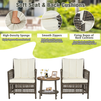 3 Pieces Patio Rattan Furniture Set with Cushioned Sofas and Wood Table Top, White Patio Conversation Sets at Gallery Canada