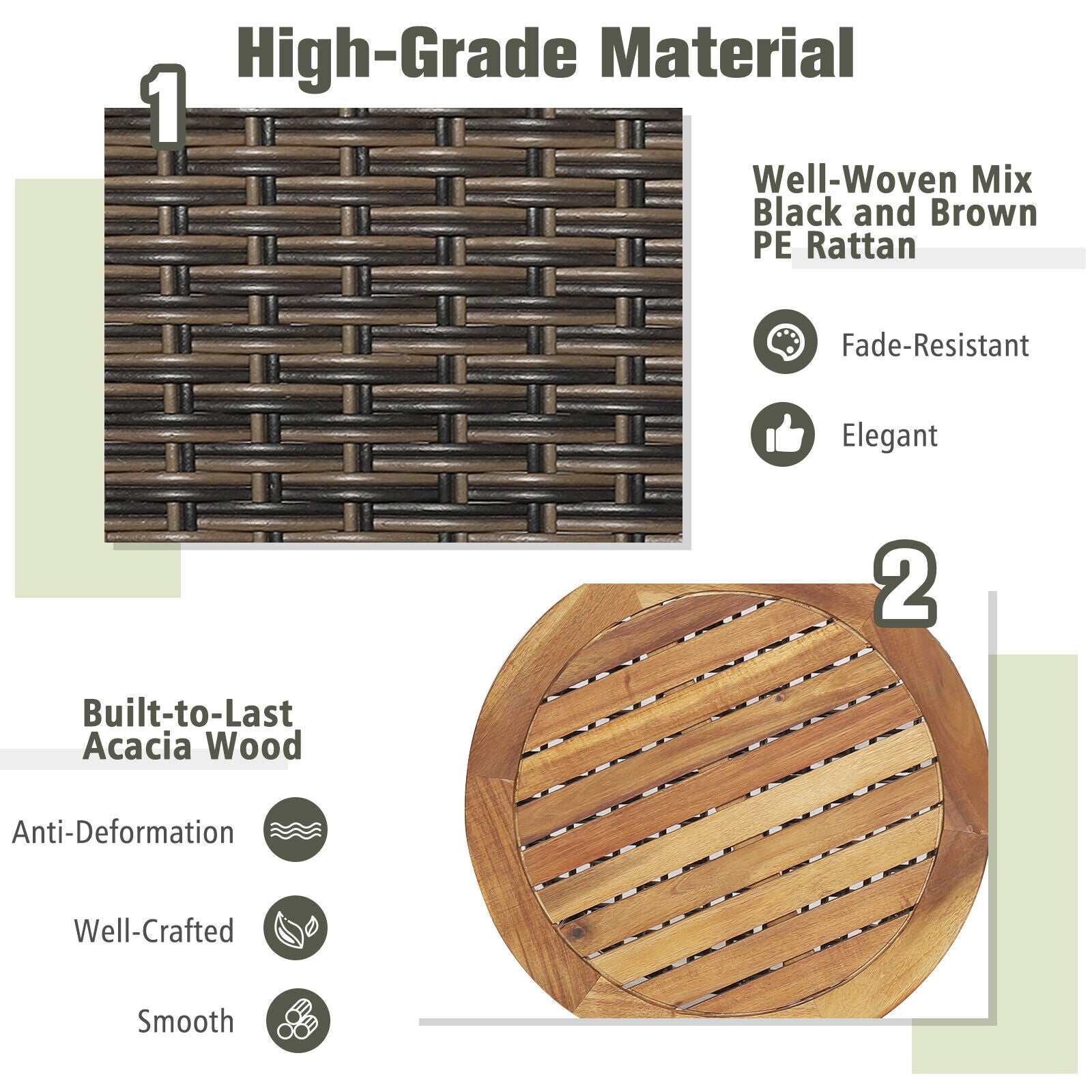 3 Pieces Patio Rattan Furniture Set with Cushioned Sofas and Wood Table Top, White Patio Conversation Sets at Gallery Canada