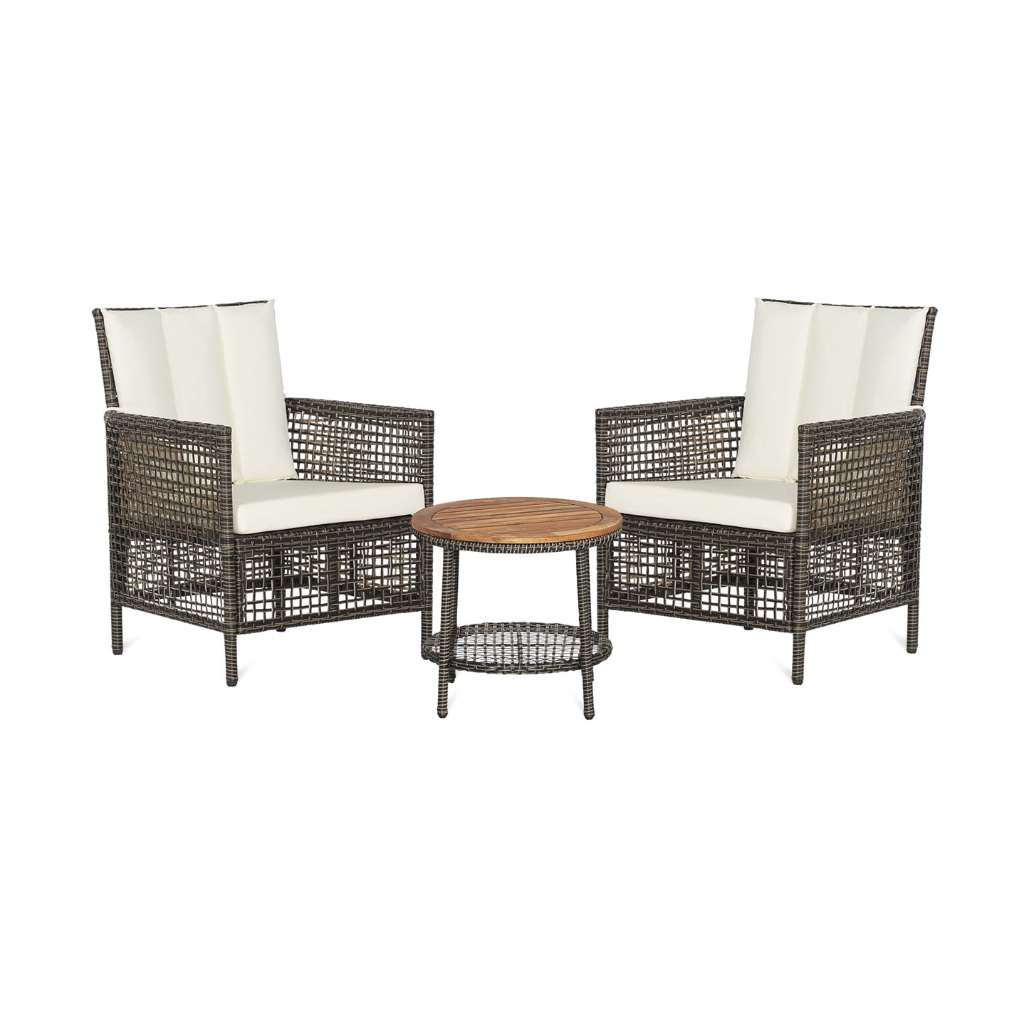 3 Pieces Patio Rattan Furniture Set with Cushioned Sofas and Wood Table Top, White Patio Conversation Sets White at Gallery Canada