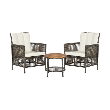 3 Pieces Patio Rattan Furniture Set with Cushioned Sofas and Wood Table Top, White Patio Conversation Sets White at Gallery Canada