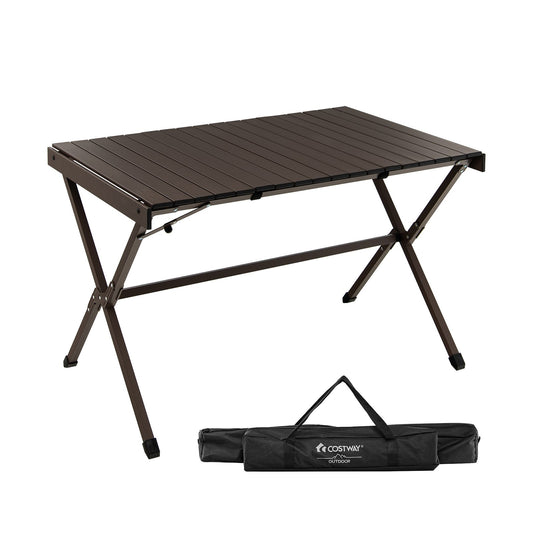4-6 Person Portable Aluminum Camping Table with Carrying Bag, Brown