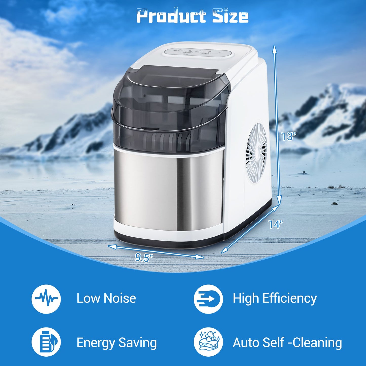 Countertop Ice Maker 26.5lbs/Day with Self-Cleaning Function and Flip Lid, White