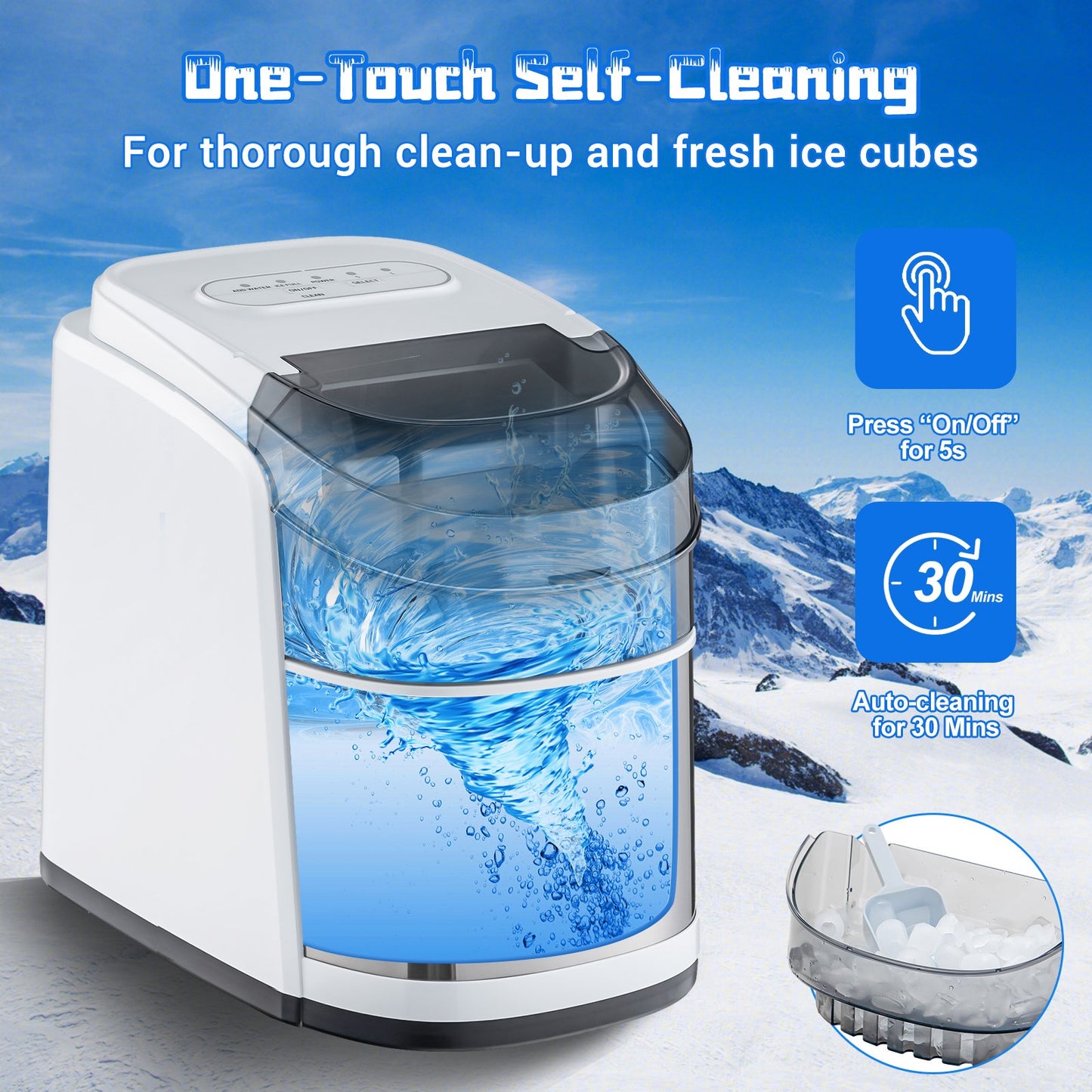 Countertop Ice Maker 26.5lbs/Day with Self-Cleaning Function and Flip Lid, White