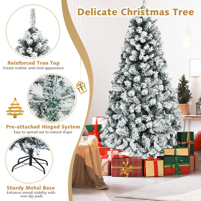 Pre-Lit Premium Snow Flocked Hinged Artificial Christmas Tree-6 ft, White Christmas Tree at Gallery Canada