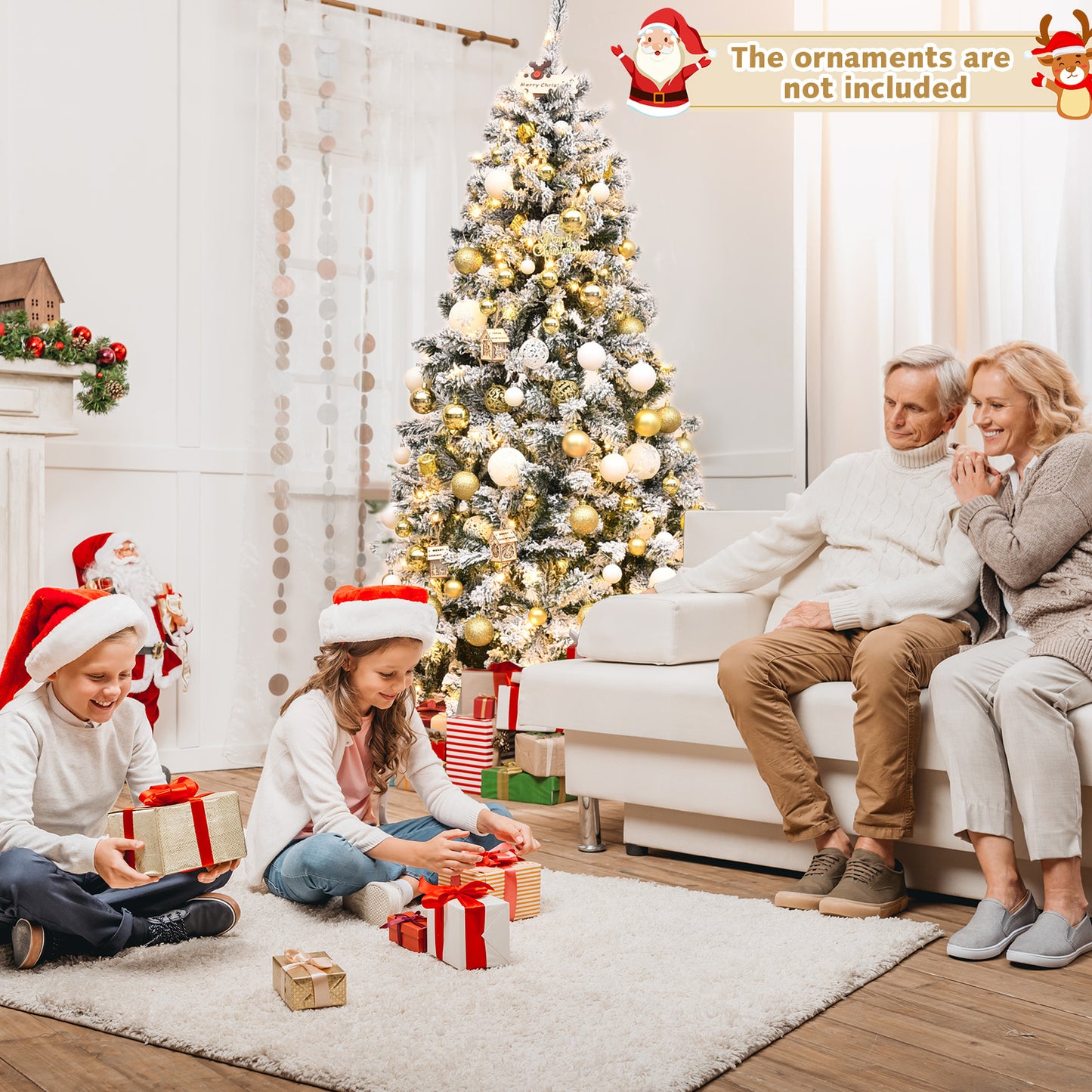 Pre-Lit Premium Snow Flocked Hinged Artificial Christmas Tree-6 ft, White Christmas Tree at Gallery Canada