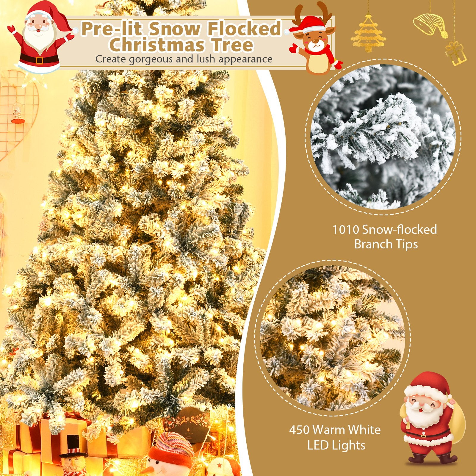 Pre-Lit Premium Snow Flocked Hinged Artificial Christmas Tree-7.5 ft, White - Gallery Canada