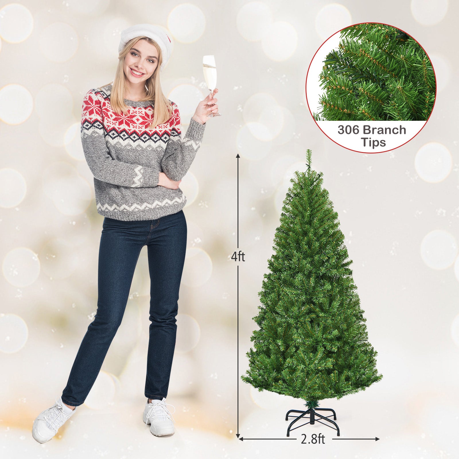 Artificial Hinged Christmas Tree, 4 ft, Green Christmas Tree at Gallery Canada