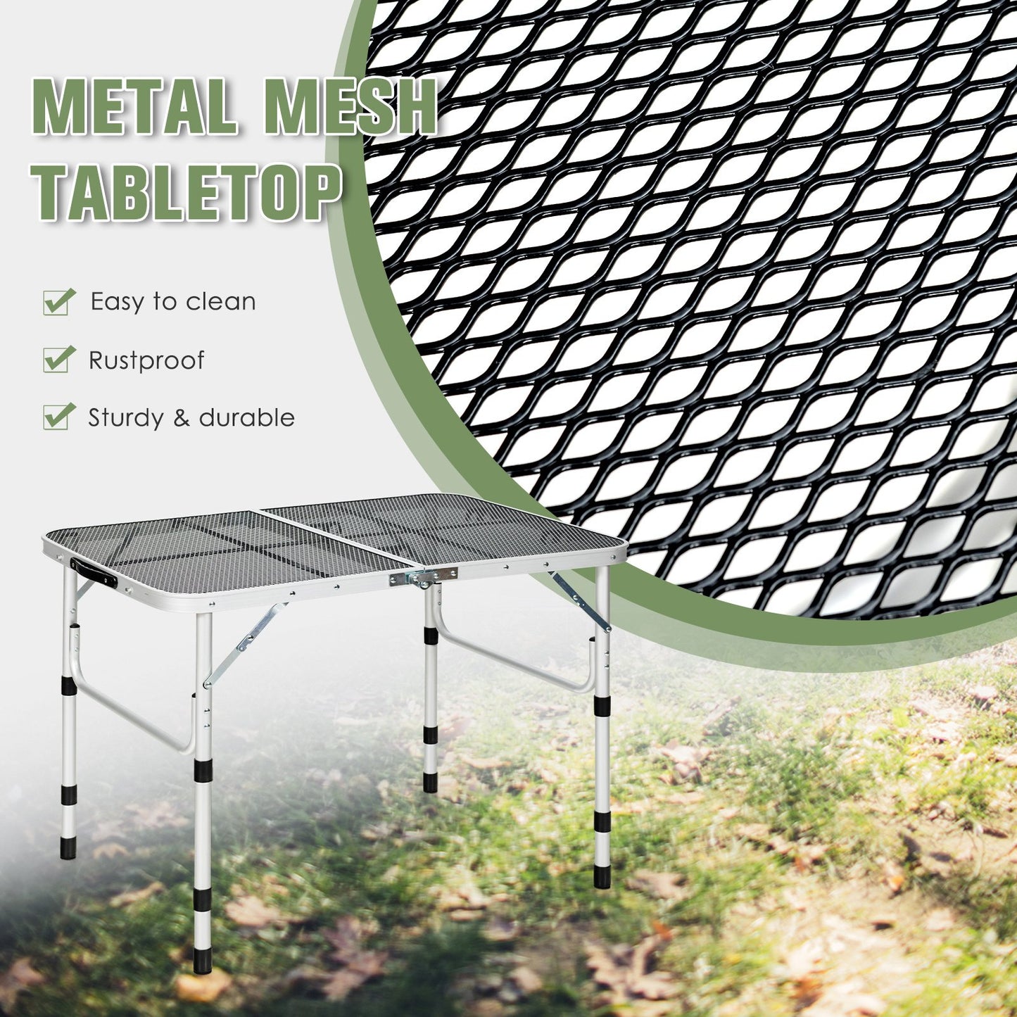 Folding Grill Table for Camping Lightweight Aluminum Metal Grill Stand Table, Silver