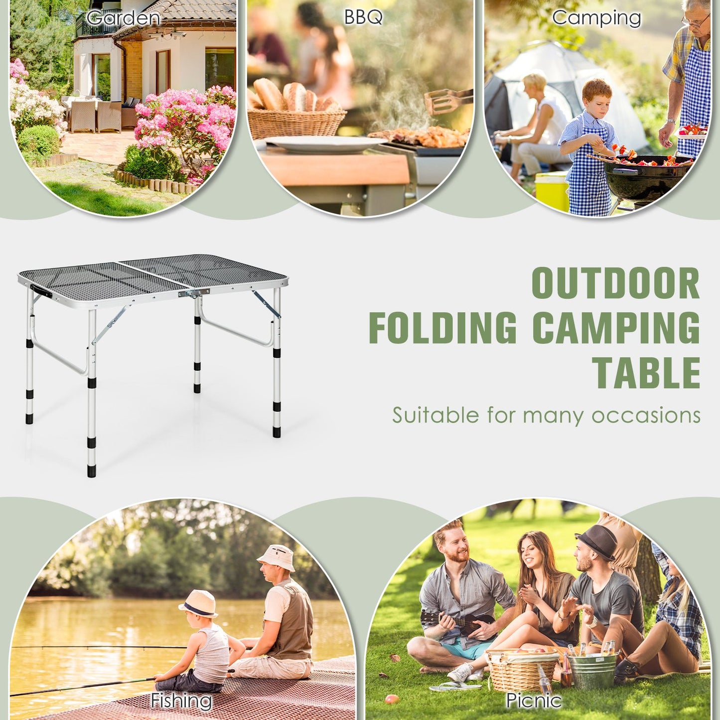 Folding Grill Table for Camping Lightweight Aluminum Metal Grill Stand Table, Silver