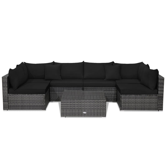 7 Pieces Patio Rattan Furniture Set Sectional Sofa Garden Cushion, Black Outdoor Sectionals Black at Gallery Canada