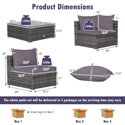 7-Piece Patio Rattan Furniture Set, Sectional Sofa, Gray Outdoor Sectionals at Gallery Canada