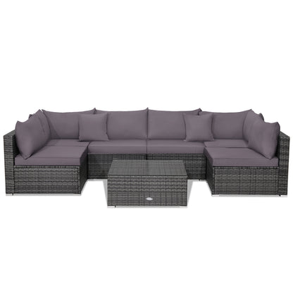 7-Piece Patio Rattan Furniture Set, Sectional Sofa, Gray Outdoor Sectionals Gray at Gallery Canada