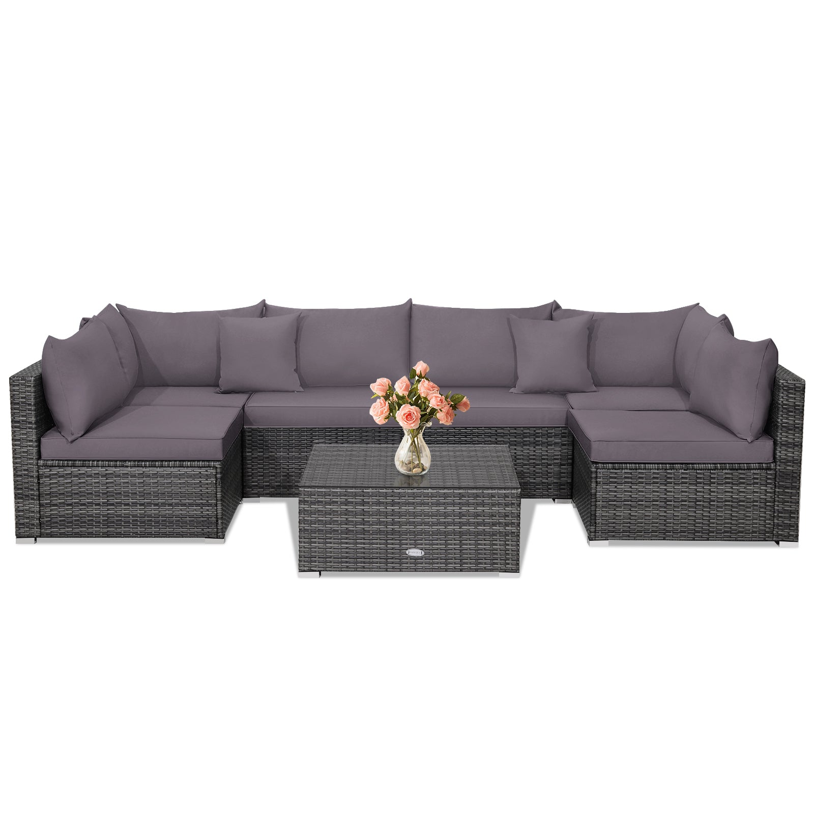 7-Piece Patio Rattan Furniture Set, Sectional Sofa, Gray Outdoor Sectionals at Gallery Canada