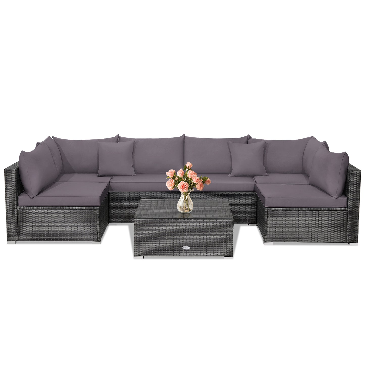 7-Piece Patio Rattan Furniture Set, Sectional Sofa, Gray Outdoor Sectionals at Gallery Canada