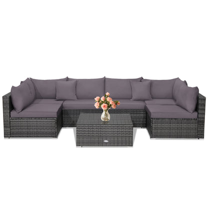 7-Piece Patio Rattan Furniture Set, Sectional Sofa, Gray Outdoor Sectionals at Gallery Canada