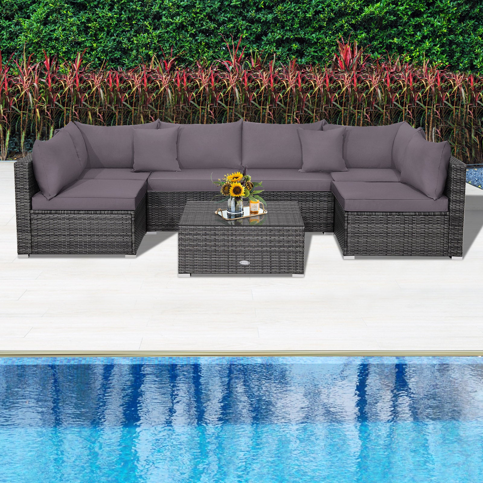 7-Piece Patio Rattan Furniture Set, Sectional Sofa, Gray Outdoor Sectionals at Gallery Canada
