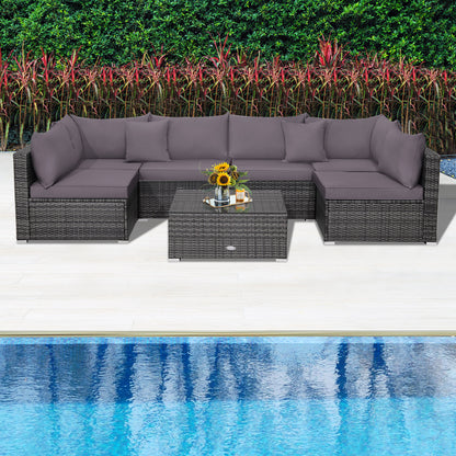 7-Piece Patio Rattan Furniture Set, Sectional Sofa, Gray Outdoor Sectionals at Gallery Canada