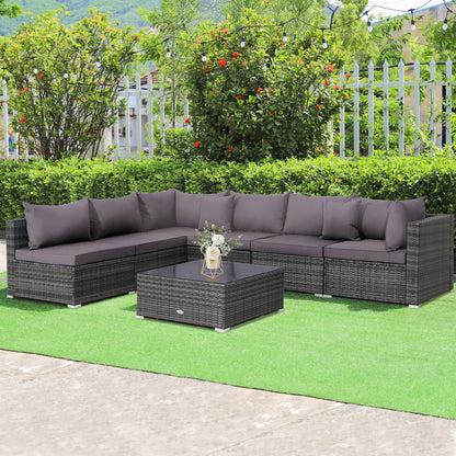 7-Piece Patio Rattan Furniture Set, Sectional Sofa, Gray Outdoor Sectionals at Gallery Canada