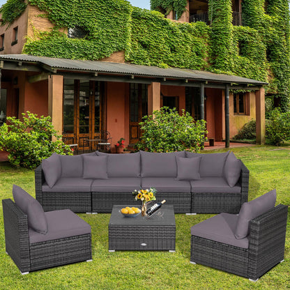 7-Piece Patio Rattan Furniture Set, Sectional Sofa, Gray Outdoor Sectionals at Gallery Canada