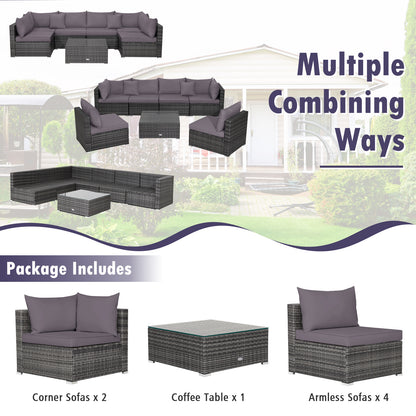 7-Piece Patio Rattan Furniture Set, Sectional Sofa, Gray Outdoor Sectionals at Gallery Canada