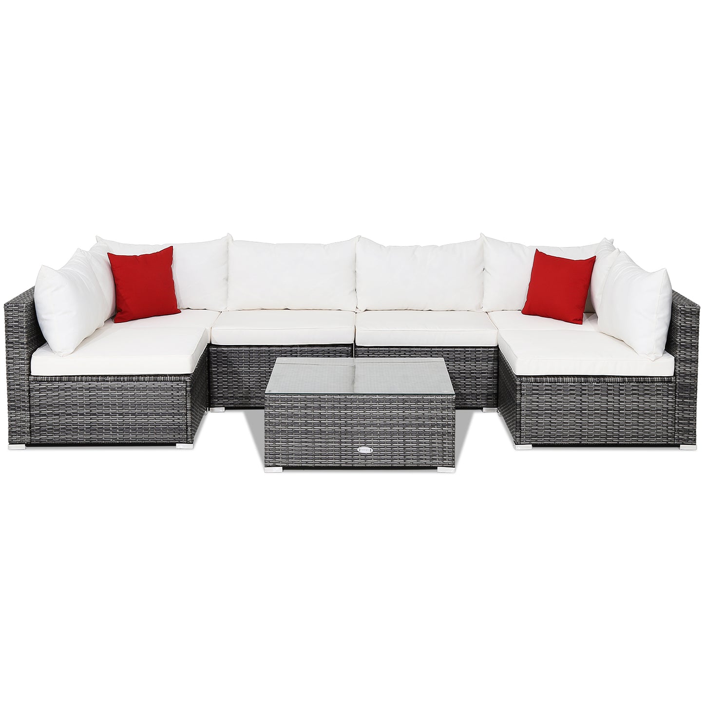 7 Pieces Patio Rattan Furniture Set Sectional Sofa Garden Cushion, White Outdoor Sectionals at Gallery Canada