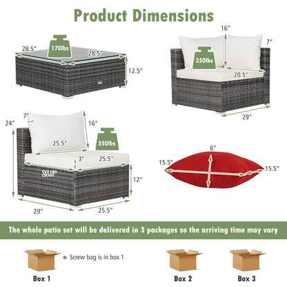 7 Pieces Patio Rattan Furniture Set Sectional Sofa Garden Cushion, White Outdoor Sectionals at Gallery Canada