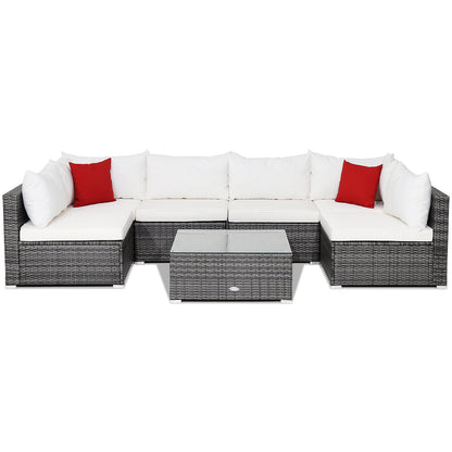 7-Piece Patio Rattan Furniture Set, Sectional Sofa, White Outdoor Sectionals at Gallery Canada