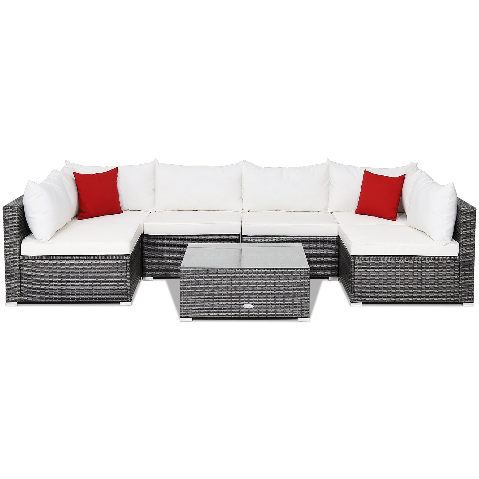 7 Pieces Patio Rattan Furniture Set Sectional Sofa Garden Cushion, White Outdoor Sectionals White at Gallery Canada