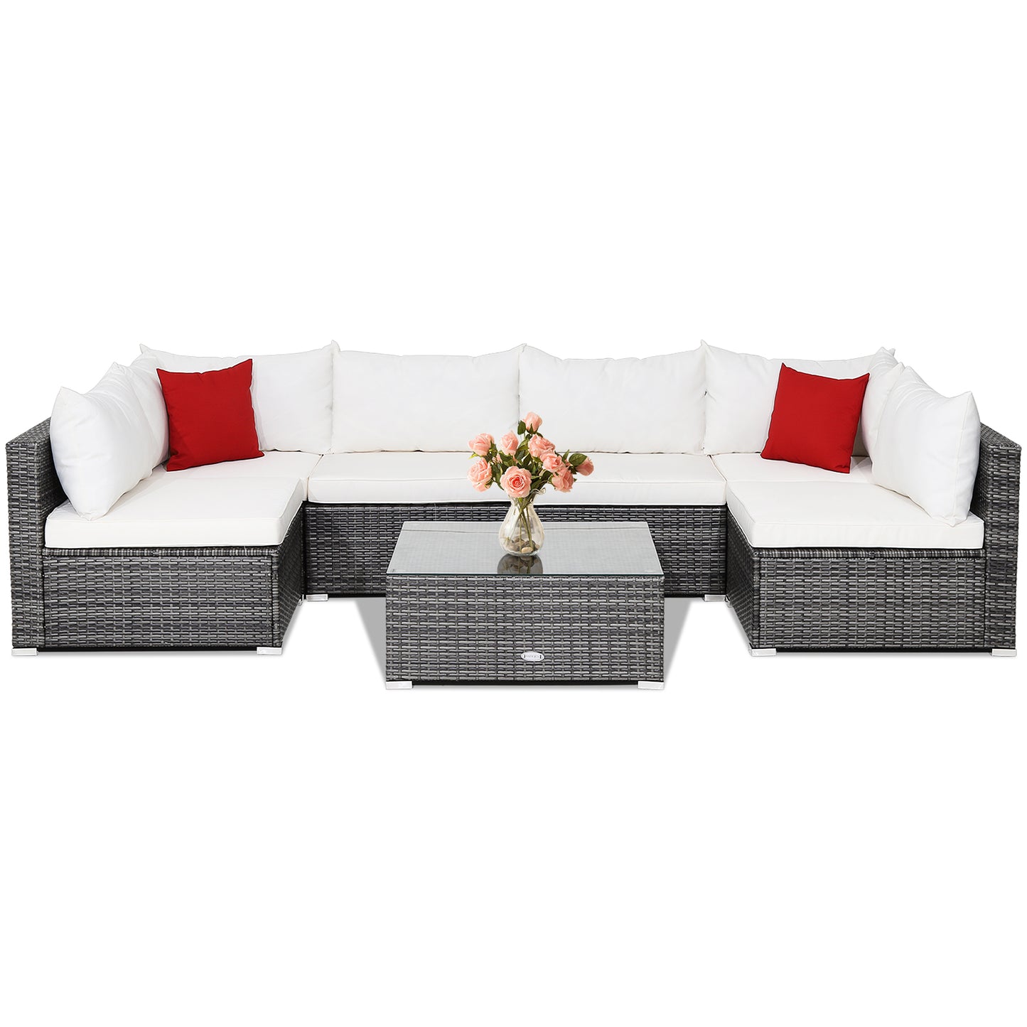 7 Pieces Patio Rattan Furniture Set Sectional Sofa Garden Cushion, White Outdoor Sectionals at Gallery Canada