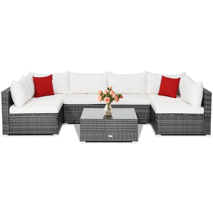 7 Pieces Patio Rattan Furniture Set Sectional Sofa Garden Cushion, White Outdoor Sectionals at Gallery Canada