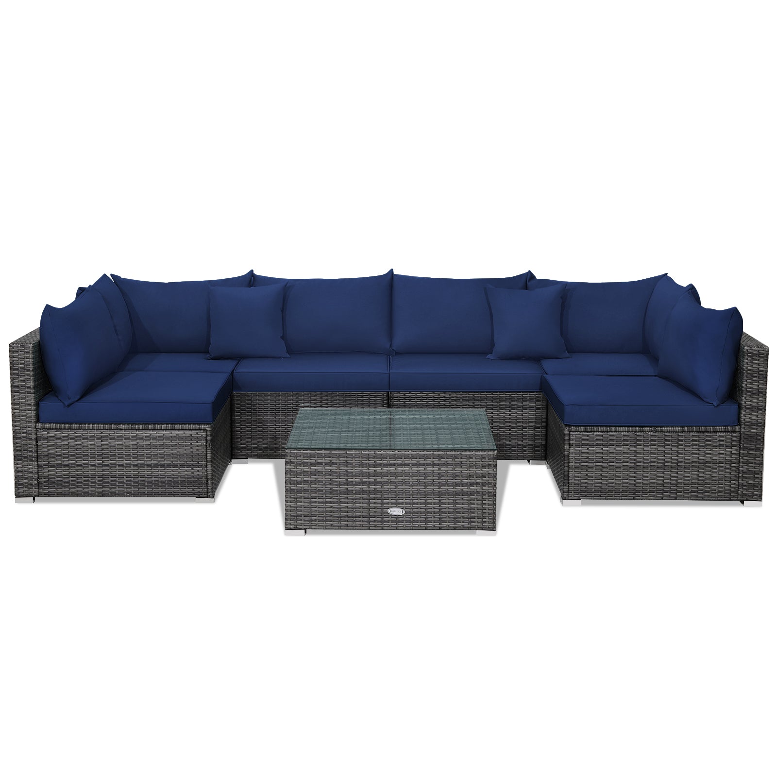 7-Piece Patio Rattan Furniture Set, Sectional Sofa, Navy Outdoor Sectionals at Gallery Canada
