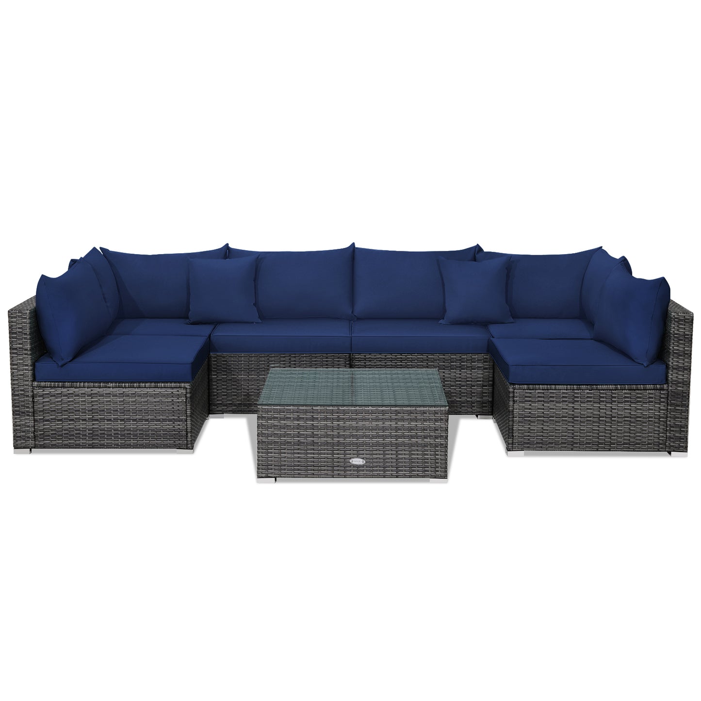 7-Piece Patio Rattan Furniture Set, Sectional Sofa, Navy Outdoor Sectionals at Gallery Canada