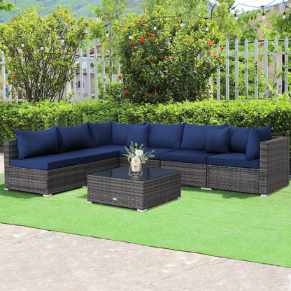 7 Pieces Patio Rattan Furniture Set Sectional Sofa Garden Cushion, Navy Outdoor Sectionals at Gallery Canada