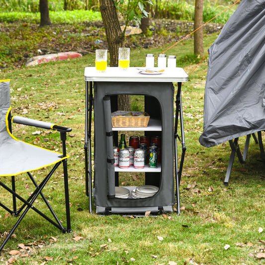 Folding Pop-Up Cupupboard, Compact Camping Storage Cabinet, M, Gray Camping Furniture Gray at Gallery Canada
