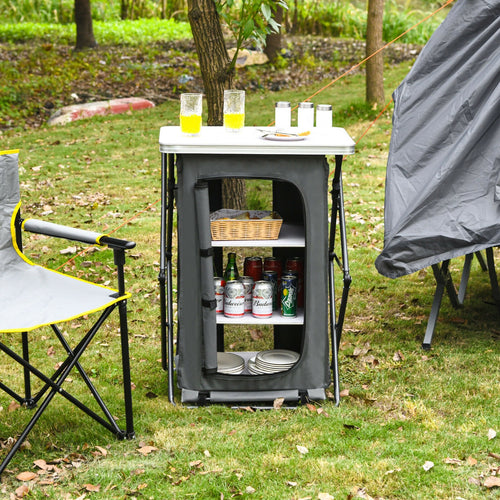 Folding Pop-Up Cupupboard, Compact Camping Storage Cabinet, M, Gray