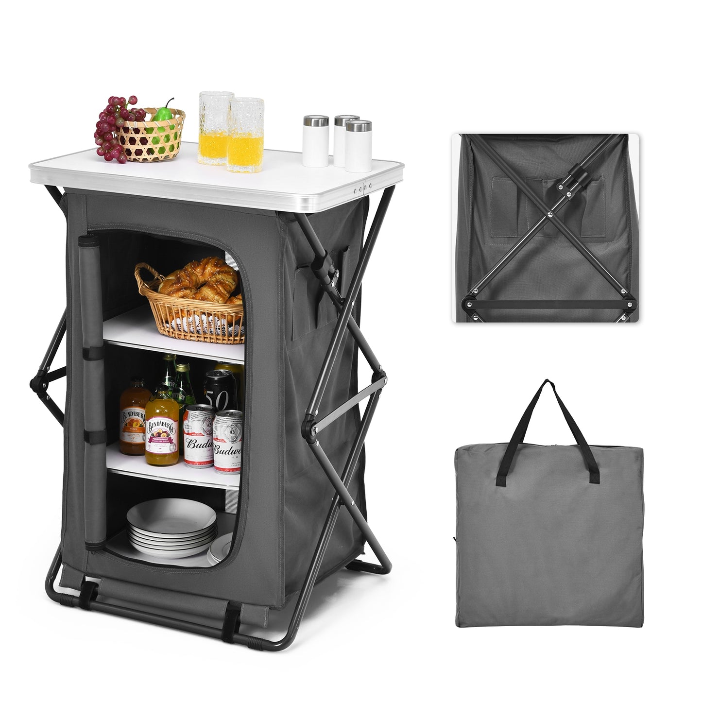 Folding Pop-Up Cupupboard, Compact Camping Storage Cabinet, M, Gray Camping Furniture at Gallery Canada
