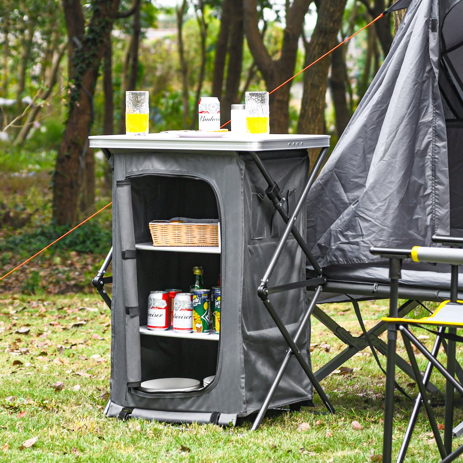 Folding Pop-Up Cupupboard, Compact Camping Storage Cabinet, M, Gray Camping Furniture at Gallery Canada