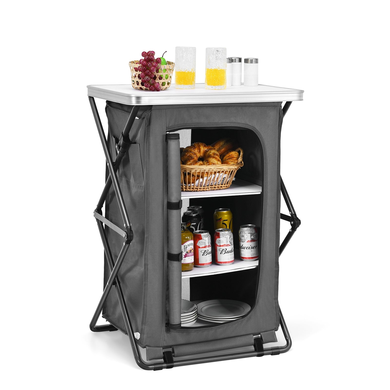 Folding Pop-Up Cupupboard, Compact Camping Storage Cabinet, M, Gray Camping Furniture at Gallery Canada