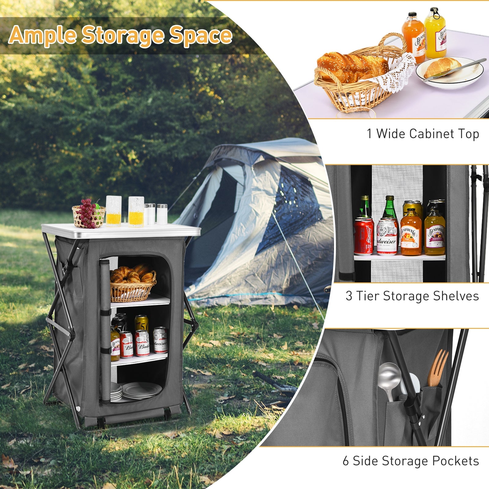 Folding Pop-Up Cupupboard, Compact Camping Storage Cabinet, M, Gray Camping Furniture at Gallery Canada