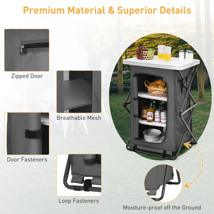 Folding Pop-Up Cupupboard, Compact Camping Storage Cabinet, M, Gray Camping Furniture at Gallery Canada