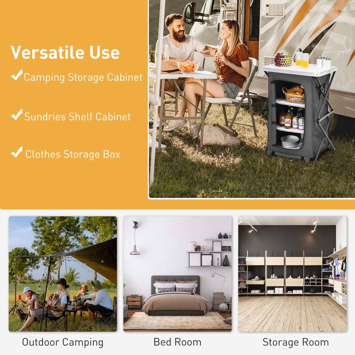 Folding Pop-Up Cupupboard, Compact Camping Storage Cabinet, M, Gray Camping Furniture at Gallery Canada