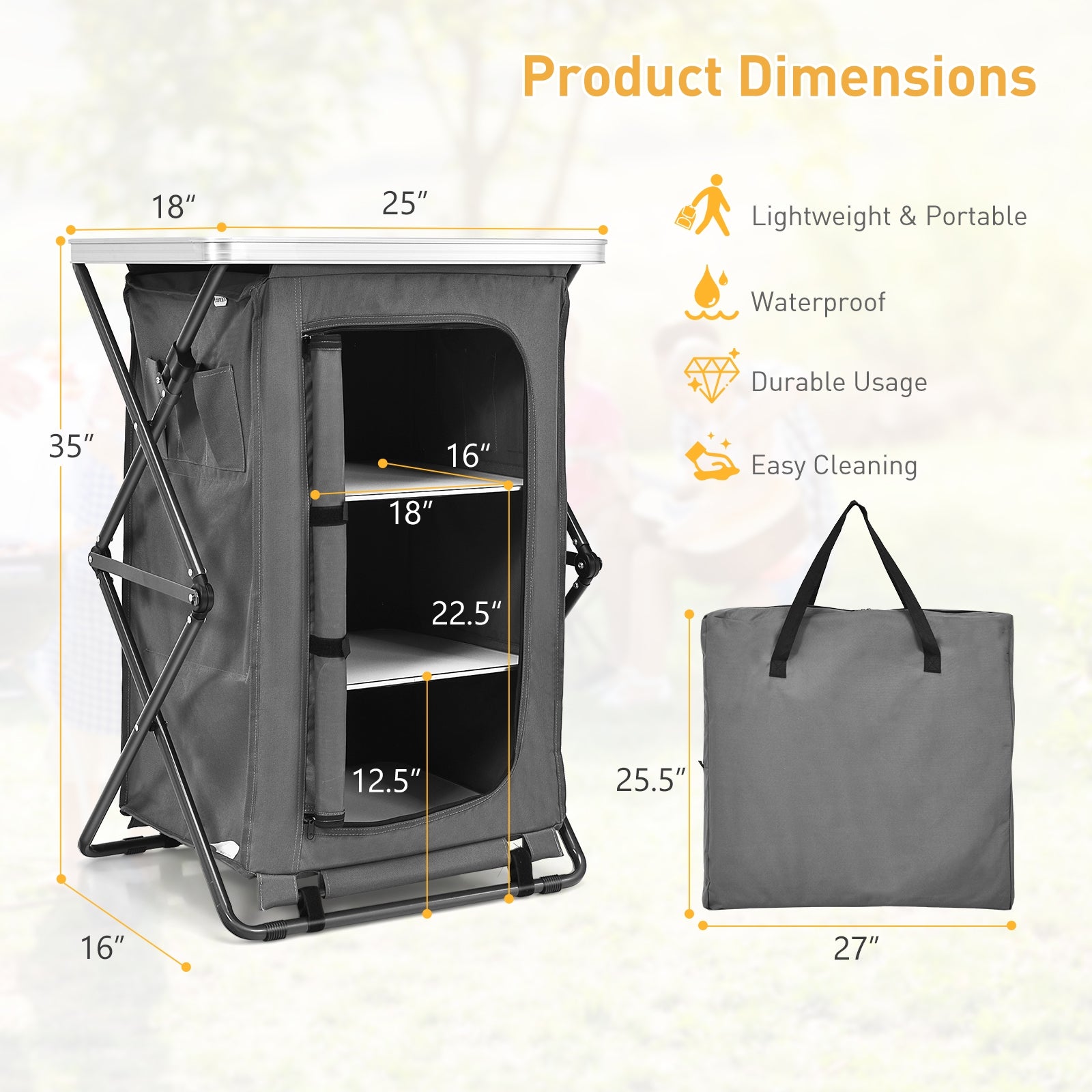 Folding Pop-Up Cupupboard, Compact Camping Storage Cabinet, M, Gray Camping Furniture at Gallery Canada