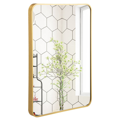 Metal Framed Bathroom Mirror with Rounded Corners, Golden - Gallery Canada