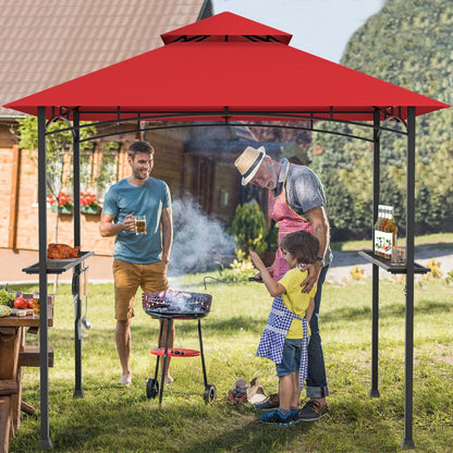 8 x 5 Feet Outdoor Barbecue Grill Gazebo Canopy Tent BBQ Shelter, Dark Red
