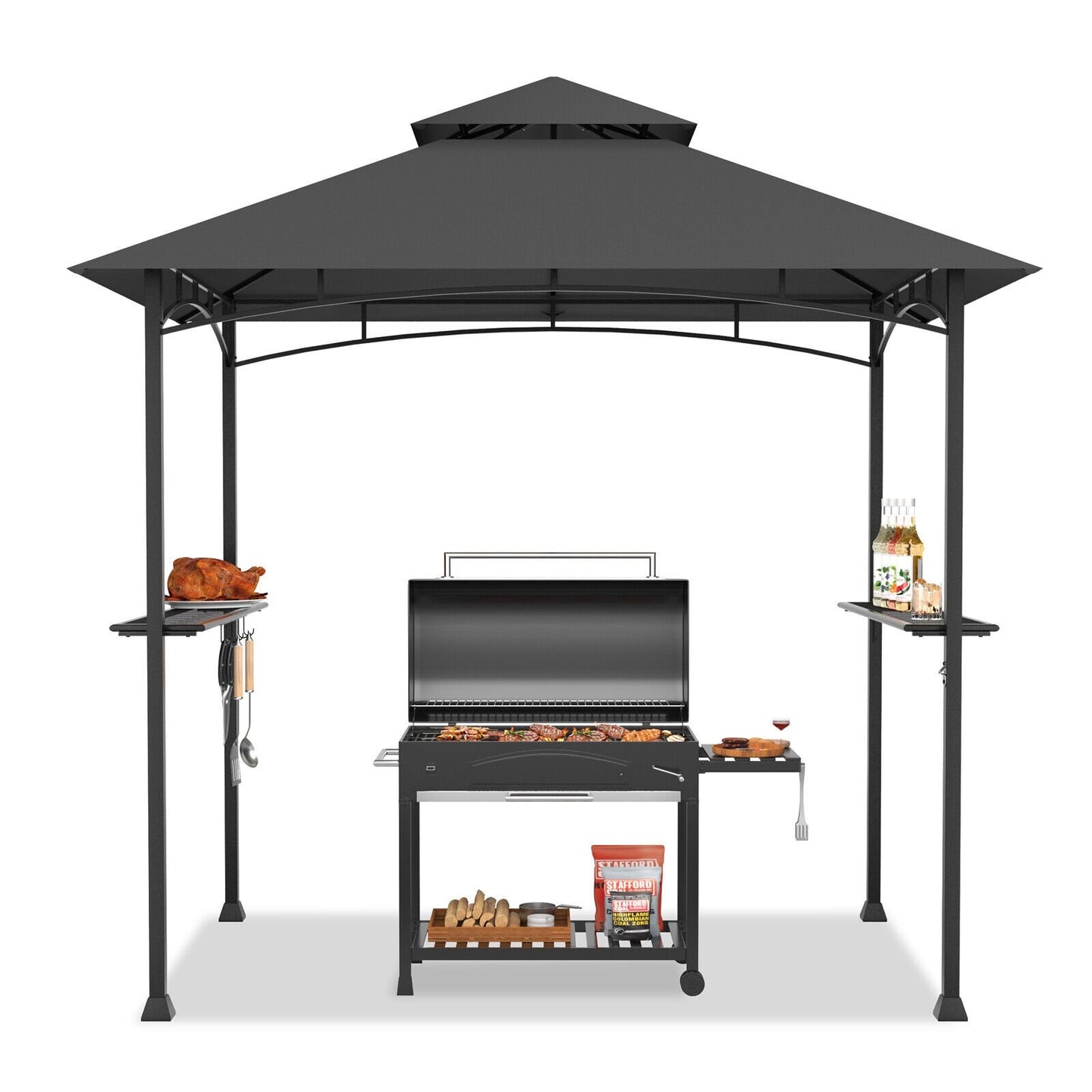 8 x 5 Feet Outdoor Barbecue Grill Gazebo Canopy Tent BBQ Shelter, Dark Gray