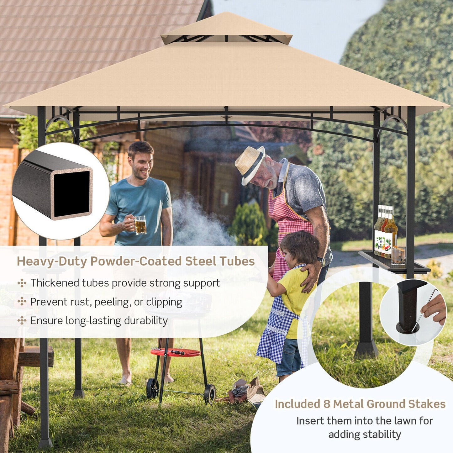8 x 5 Feet Outdoor Barbecue Grill Gazebo Canopy Tent BBQ Shelter , Beige - Gallery Canada