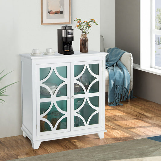 Kitchen Buffet Sideboard with Glass Doors and Adjustable Shelf, Green - Gallery Canada