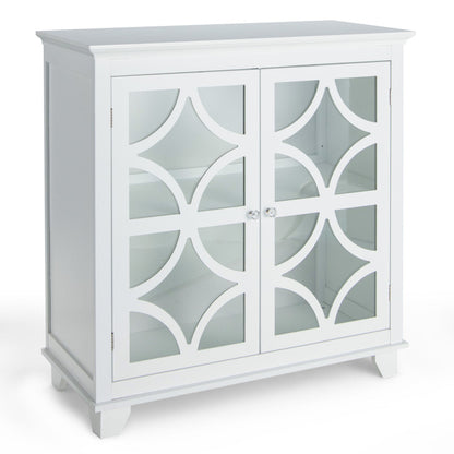 Buffet vaisselier avec portes vitrées, étagère réglable, blanc