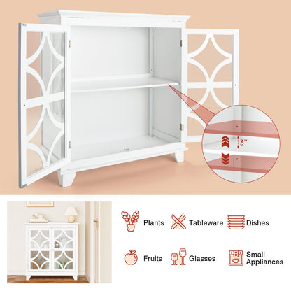 Buffet vaisselier avec portes vitrées, étagère réglable, blanc
